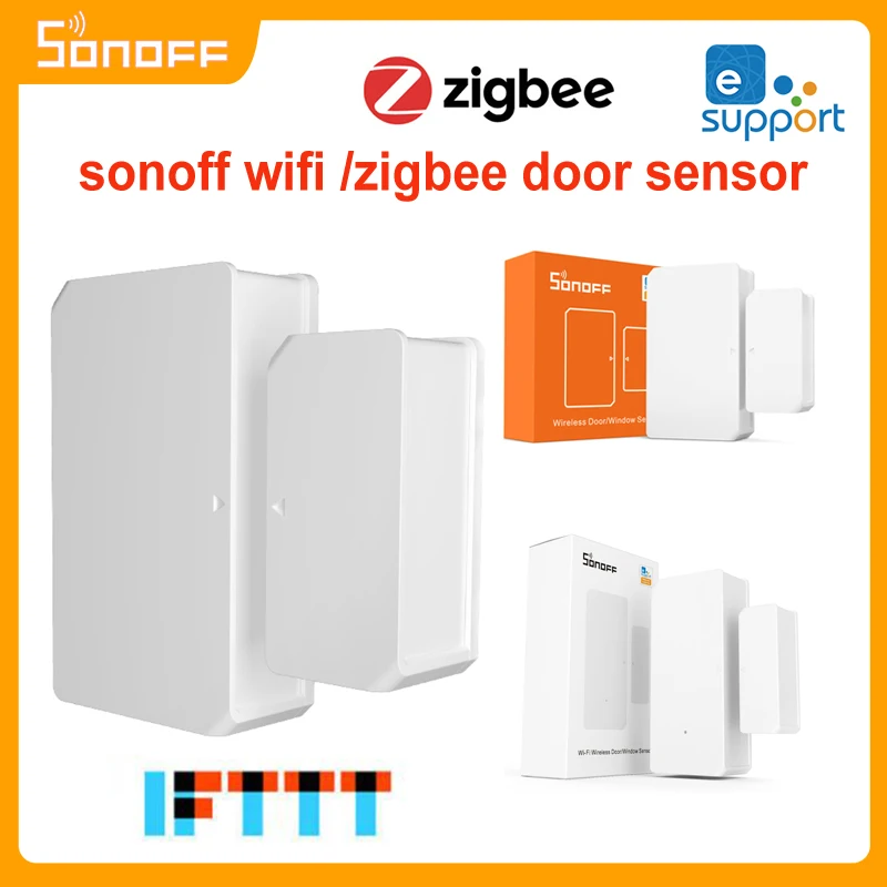 جهاز استشعار SONOFF DW2 واي فاي لنوافذ الباب جهاز كشف لاسلكي مفتوح/مغلق جهاز إنذار ذكي لأمن المنازل عبر تطبيق eWeLink