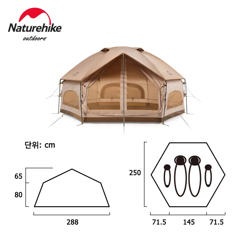 Naturehike Outdoor Hexagonal Camping Tent 3-4 Persons 210T Fabric Large Space Windproof Family Tent For Hiking Travel NH21ZP001