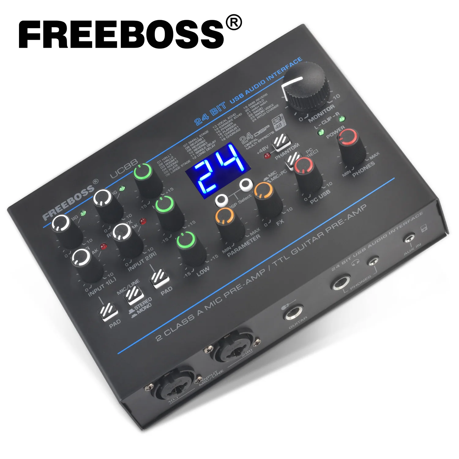 5-канальный звуковой интерфейс Freeboss для записи гитары 24 эффекта 3-полосный EQ 48 В