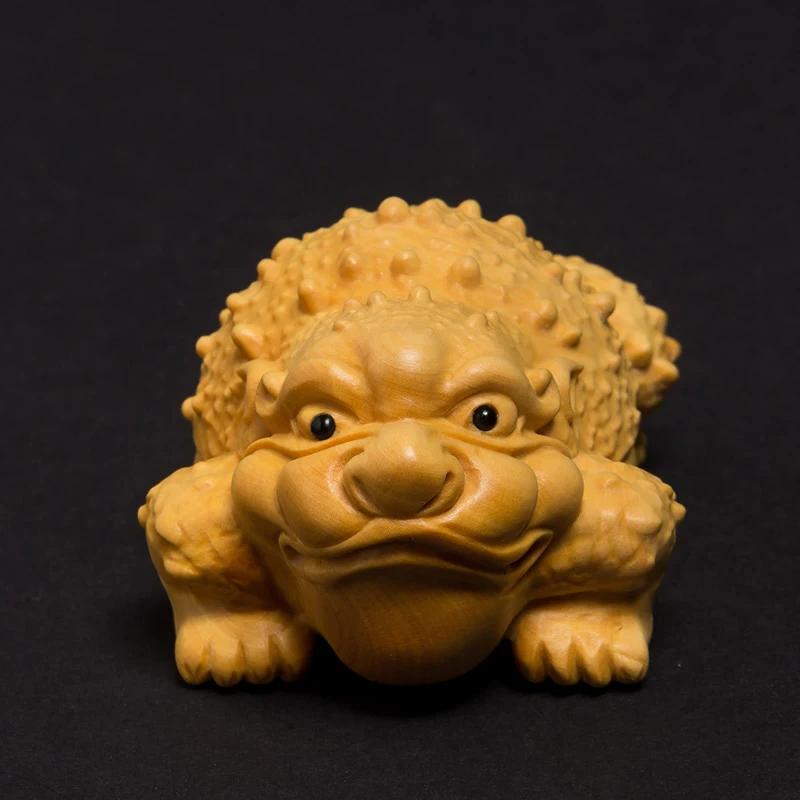 

Golden Toad Animal Sculpture Open Business Boxwood Carving Home Decors Fortune Office Mini Decoration