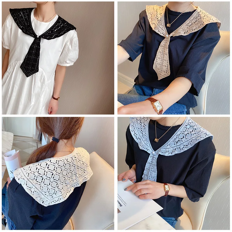 

Sitonjwly летние накладные воротники для женщин, съемная рубашка, накладной воротник, блузка с лацканами, топы, шейные Галстуки, ажурная Маленьк...