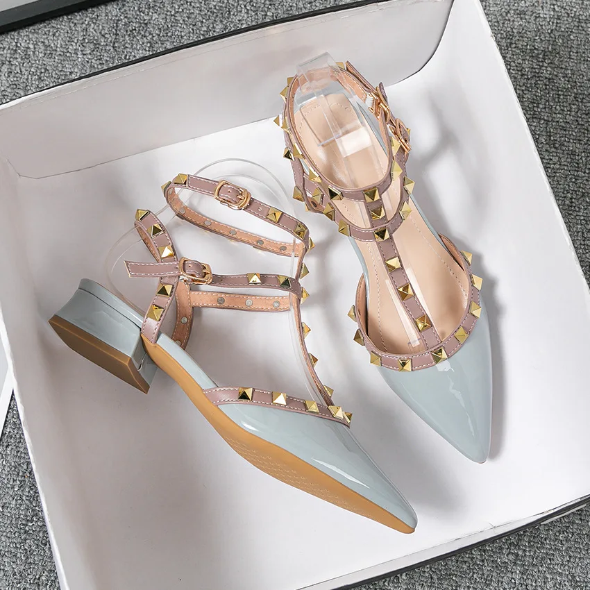

2023 Summer High-heeled Women's Sandals Fashion Brand Design Pointed Rivet Black Casual Shoes Large Size 41-43 B310