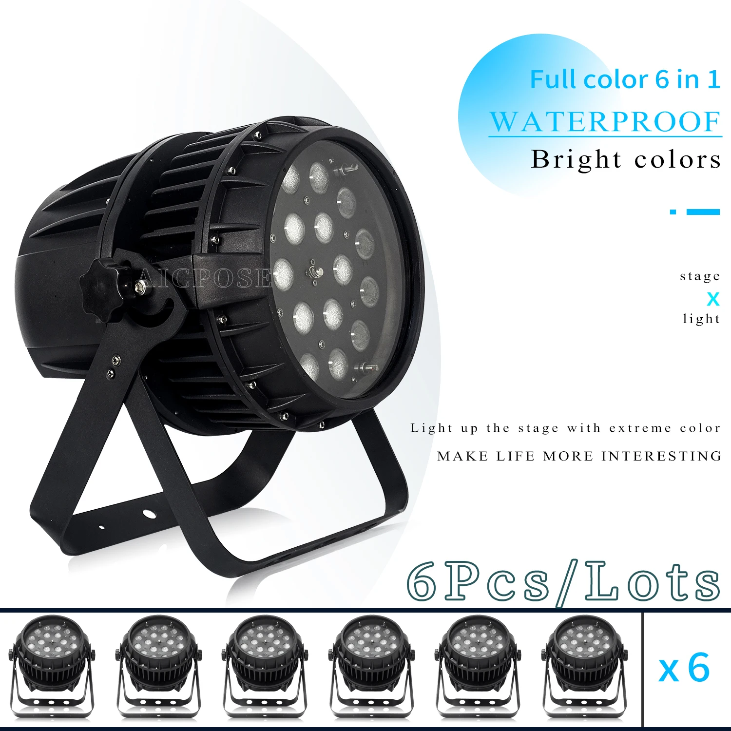 

6Pcs/Lots 18x18W IP65 Waterproof LED Light RGBWA+UV 6 in 1 6-60° Electronic Zoom Waterproof Par Light Stage DJ Party Spotlight