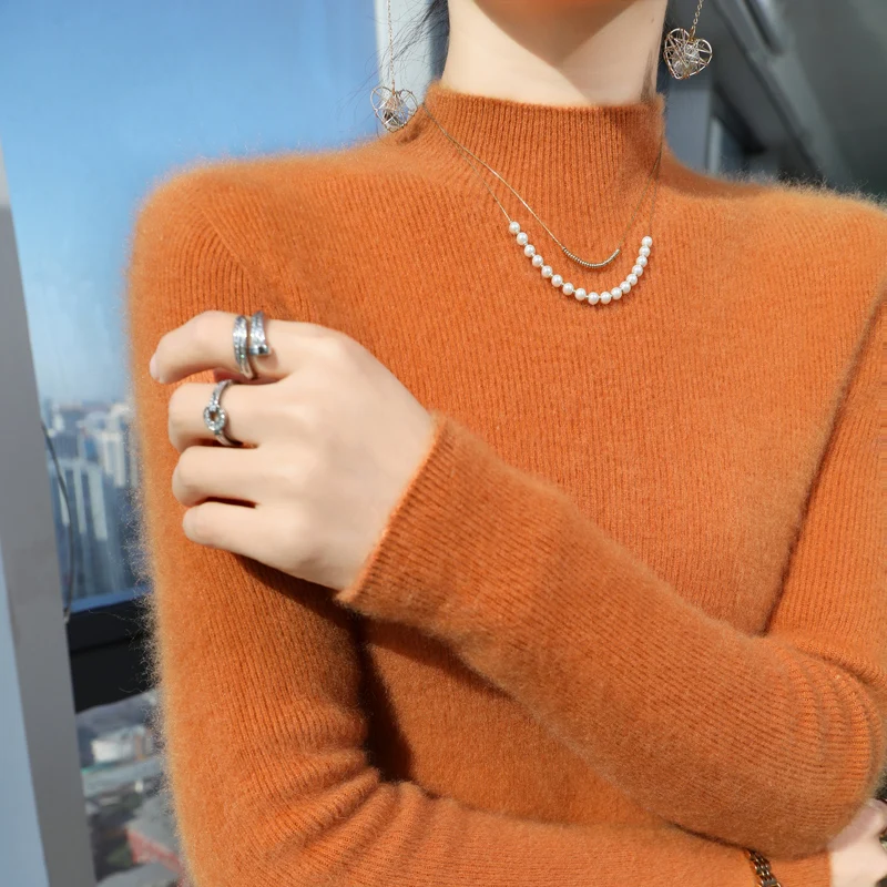 Осень-зима 2024 базовый свитер с полувысоким воротником облегающий внутренний