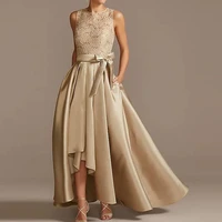elegant gold satin mother of the bride dresses for wedding with lace pleat hi lo guest gown floor length pocket %d1%81%d0%b2%d0%b0%d0%b4%d0%b5%d0%b1%d0%bd%d0%be%d0%b5 %d0%bf%d0%bb%d0%b0%d1%82%d1%8c%d0%b5