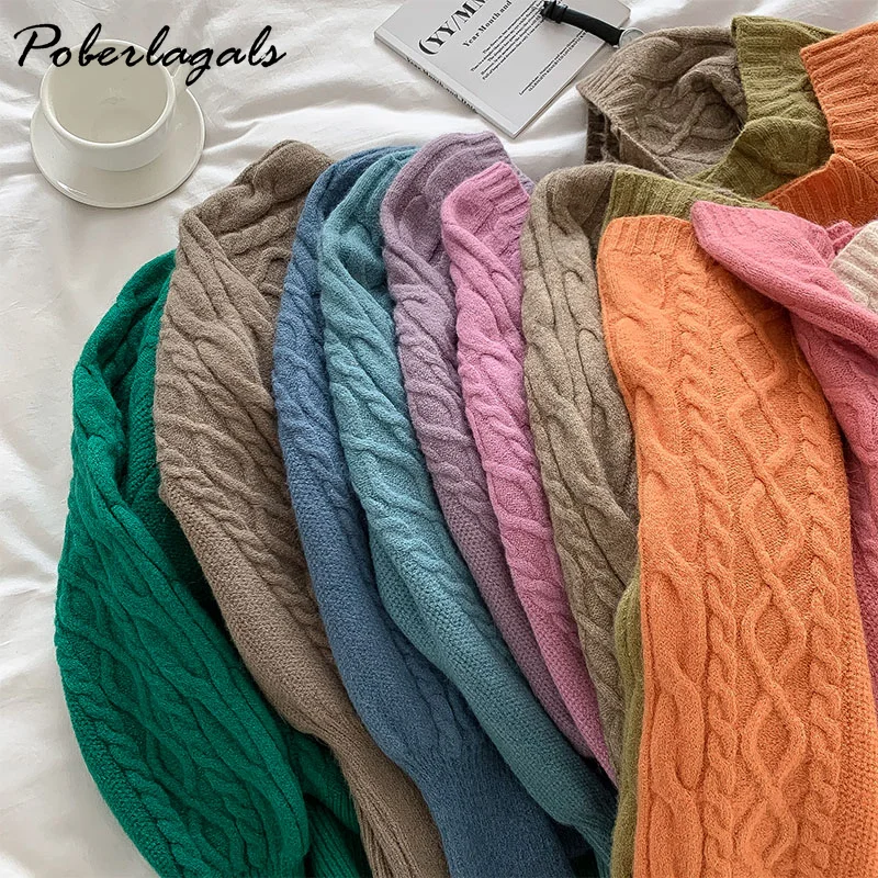 

Winter Warm Square Neck Sweater Pullovers 2022 New Fashion Multicolor Women Loose Casual Pullover Long Sleeve Knit Retro Sweater