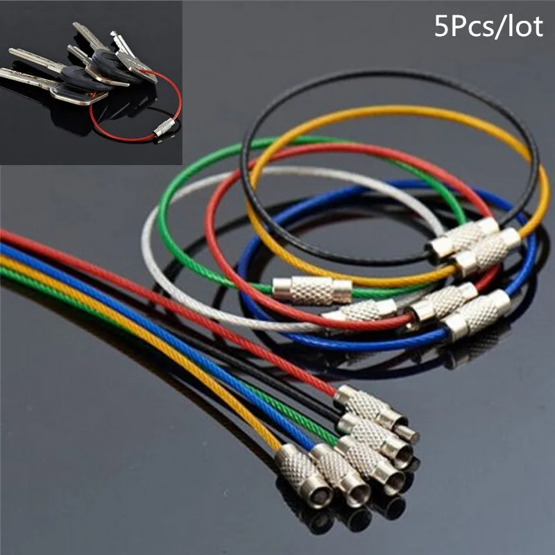 

5 Pcs Mini Stainless Steel Wire Keychain Cable Rope Key Holder Keyring 5 Colors Key Chain Rings Hanging Tool