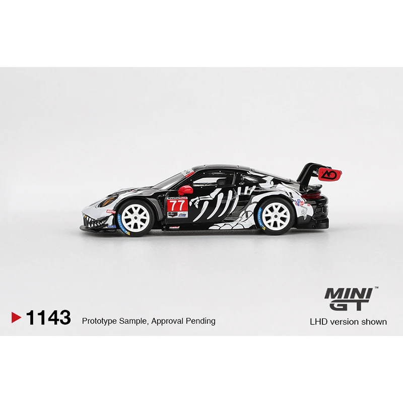 Фото Предпродажа MINIGT 1143 # 77 1:64 Porsche 911 GT3 R AO Racing IMSA Petit Le Mans Skeleton Rexy Хэллоуин Литая под давлением модель автомобиля игрушки №3