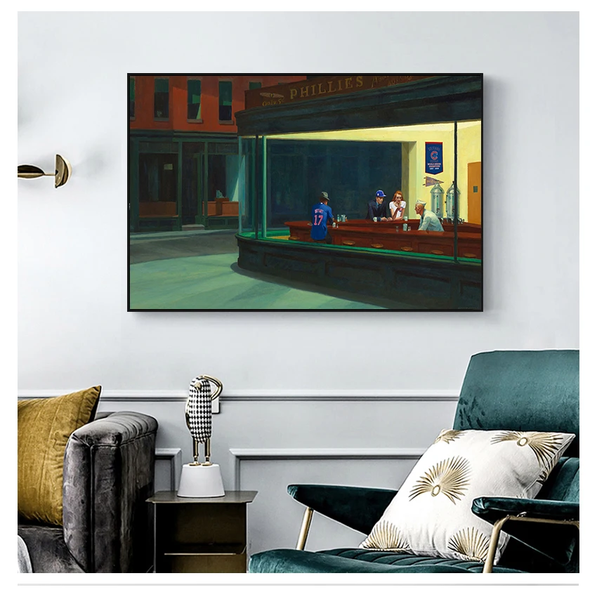 

Art Poster and Print Wall Art Nighthawks by Edward Hopper Picture for Living Room Home Decor Wall Art Painting Wall Canvas