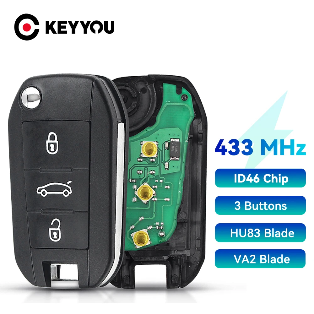 

KEYYOU Car Remote Key for Citroen C4 Cactus 2014+ Hella For Peugeot 208 2008 301 308 5008 508 434MHz FSK ID46 PCF7941 VA2/HU83