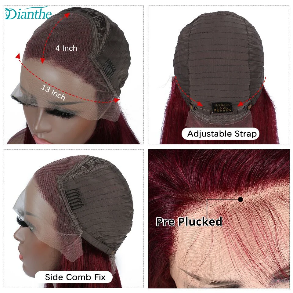 Burgundy Bob Wig Lace Front Human Hair Wigs 13x4 Lace Front Wigs For Women Brazilian Wigs T1B/99J Transparent Lace Wigs Dianthe