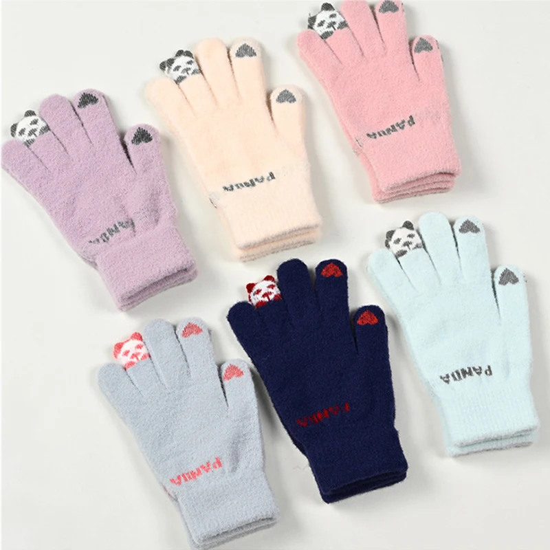 

1Pair Winter Warm Knitted Gloves Cute Panda Full Finger Mittens Outdoor Cycling Skiing Gloves Cartoon Knitting Touchscreen Glove