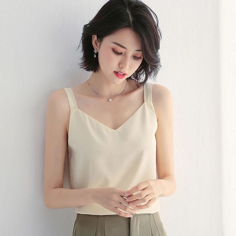 

Женская летняя Свободная майка с V-образным вырезом, топ, модная верхняя одежда на бретелях, 2023