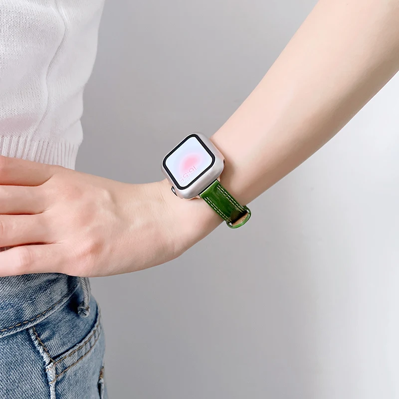 

Ремешок из натуральной кожи для Apple Watch Band 38 мм 40 мм 41 мм, тонкий женский браслет на запястье для iwatch S8 7 5 6 SE 42 мм 44 мм 45 мм