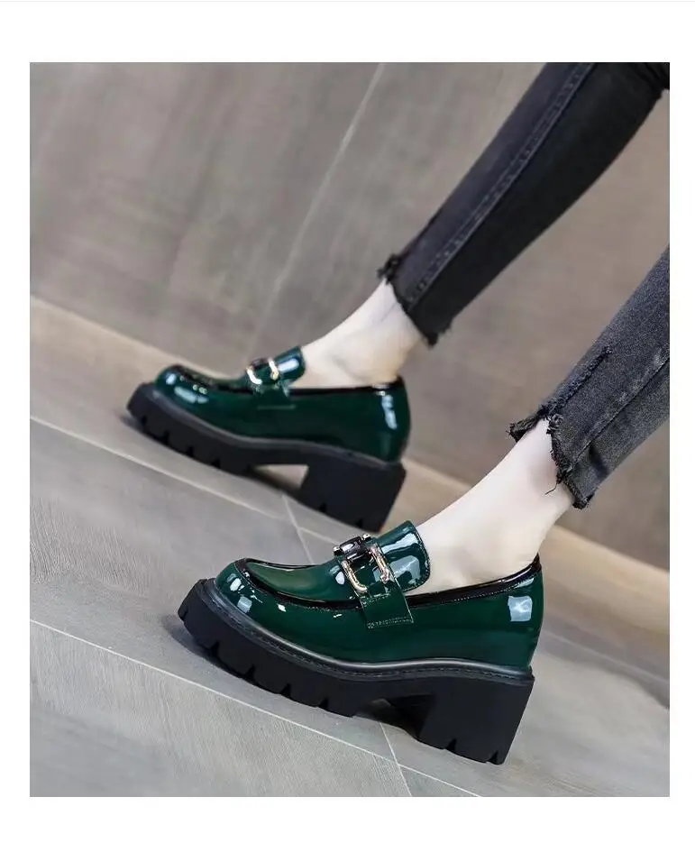 New Women Height Increasing Shoes Vintage High Heel Party Pumps Classic Lady Prom Platform Office Metal buckle Walking Footwear