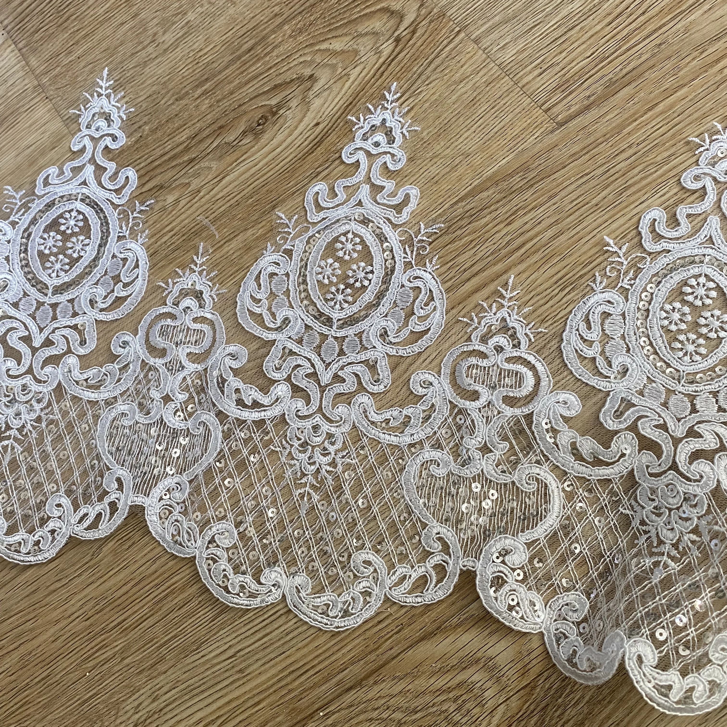 

1Yards Exquisite White Polyester Sequins Cording Embroidery Lace Trims Applique Sewing Craft For Wedding Dress DIY Accessories