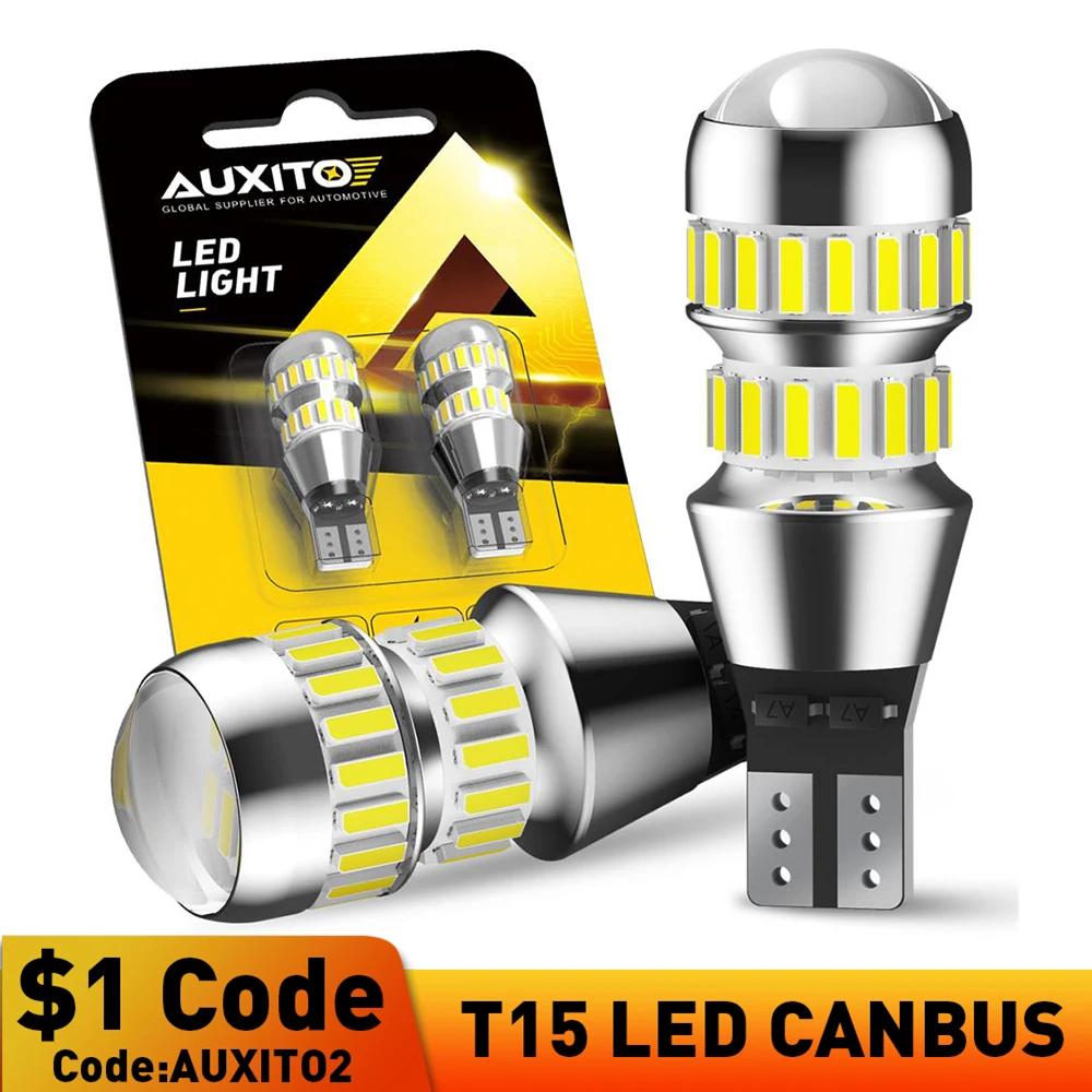 

AUXITO 2 шт. светодиодный фонарь заднего хода T15 W16W светодиодный Canbus белый автомобильный светильник 912 921 автоматический резервный парковочный фонарь для Volkswagen BMW Chevrolet