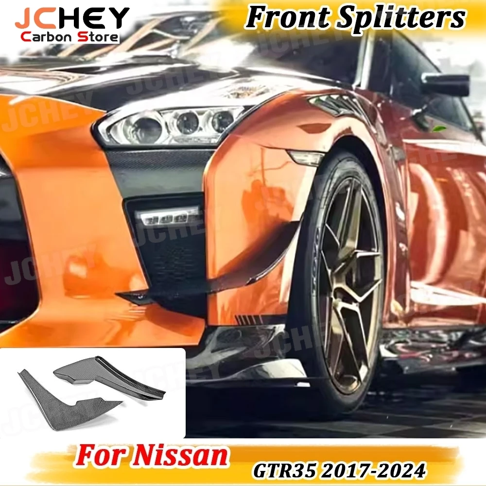 Фото Карбоновые сплиттеры-канарды JCHEY для переднего бампера Nissan GTR R35 2017-2024, комплект обвесов, боковые накладки, 2 шт./компл., FRP №1