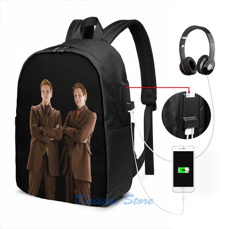 Funny Graphic print Fred and George Weasley USB Charge Backpack men School bags Women bag Travel laptop | Багаж и сумки
