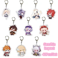40pcsset genshin impact acrylic keychain pendant keyring cosplay hu tao paimon jewelry key cover chain accessories gifts