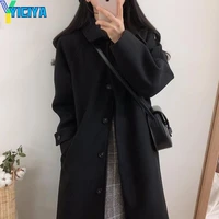yiciya fashion womens jackets 2022 black medium and long autumn winter korean loose thin y2k clothes woolen coat windbreaker