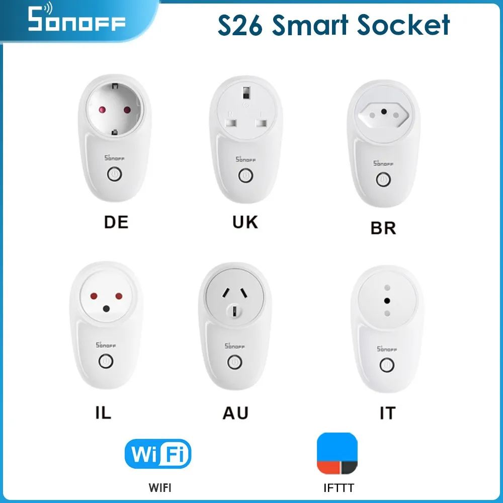 

Пульт дистанционного управления для системы «умный дом», Sonoff S26, с вилкой для Европы, Великобритании, Австралии, ил, IT, BR, работает с голосовым помощником Alexa, Google Home, IFTTT