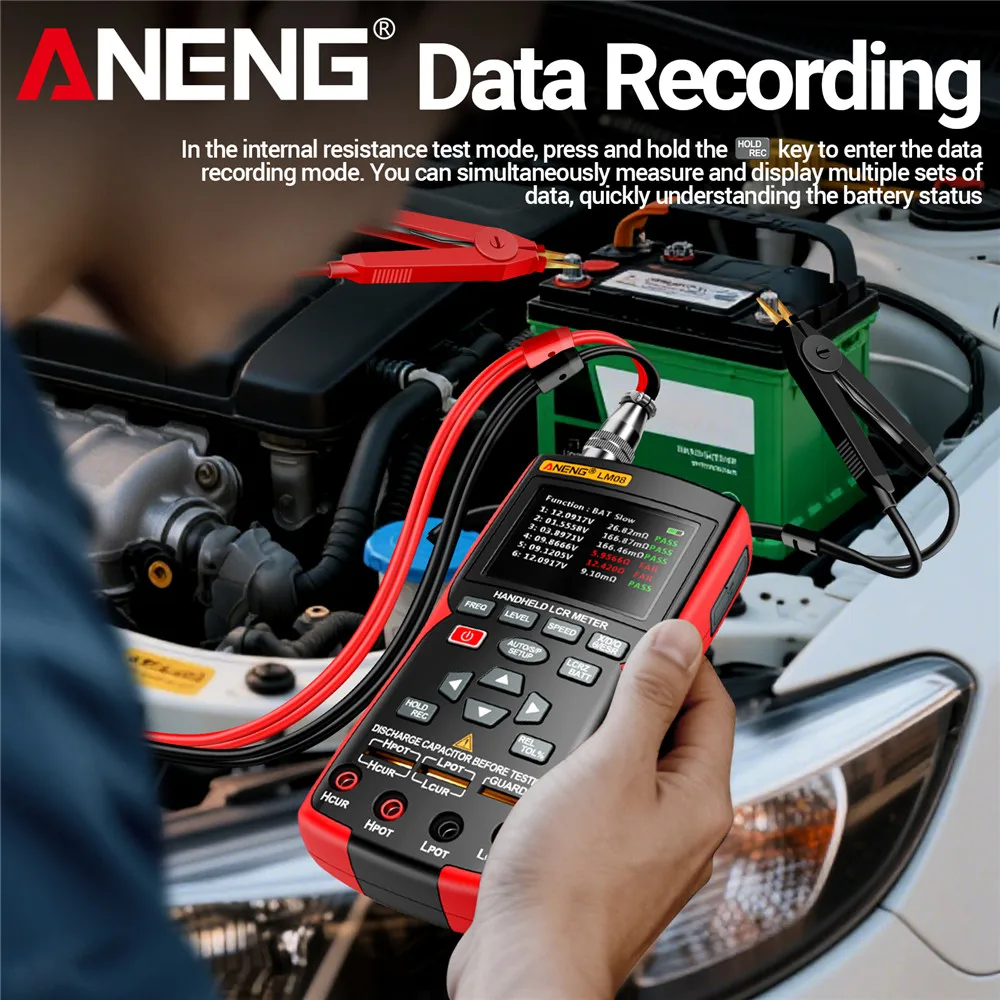 Фото Ручной измеритель LCR ANENG LM08, сопротивление емкости, индуктивность, измерение электронных компонентов 18650, тестер автомобильного аккумулятора №5