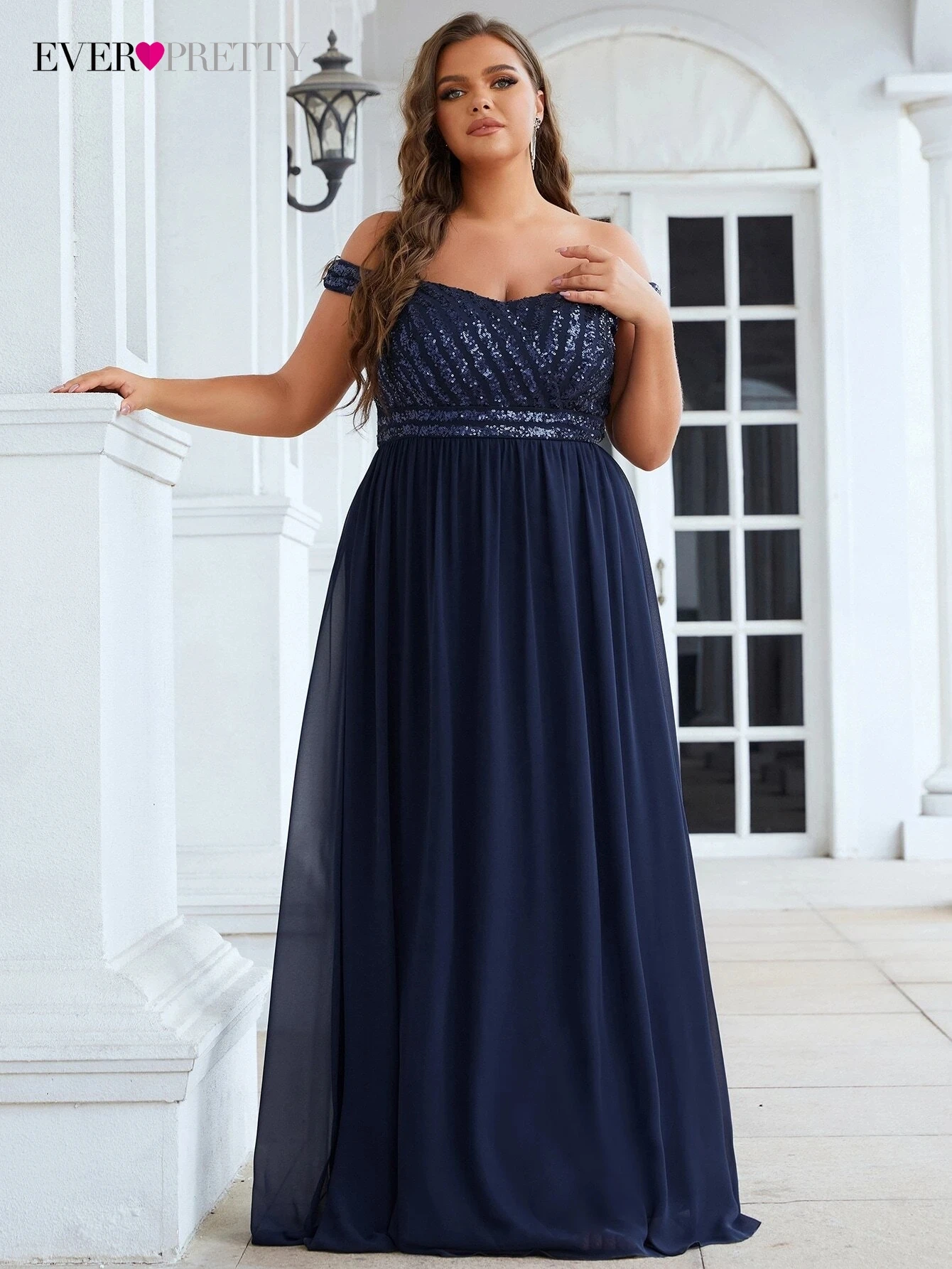 

Plus Size Elegant Evening Dresses Long A-LINE Slash neck Off the Shoulder Floor-Length Gown 2022 Ever Pretty of Prom Women Dress
