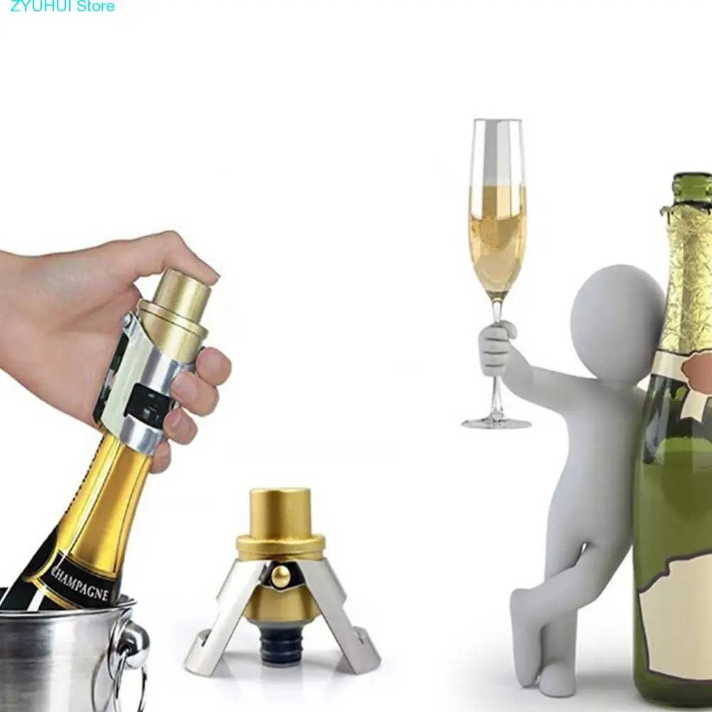 

Stainless Steel Champagne Stopper Cork Sparkling Wine Bottle Plug Sealer Push-type Inflatable Champagne Plug Cap Bottle opener