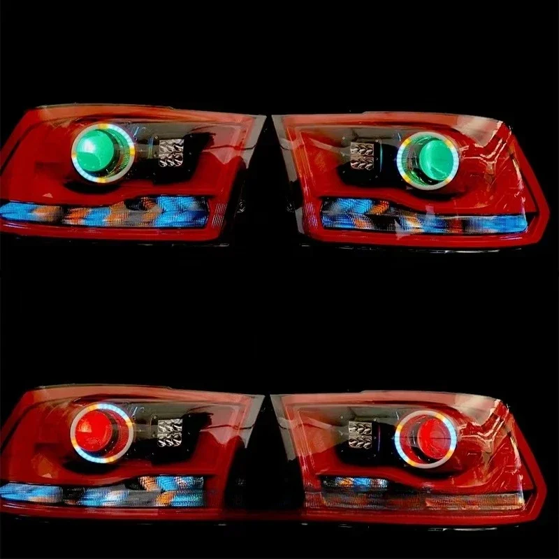 Фото Передние фары для Dodge Ram 2009-2019, кастомные светодиодные RGB-фары, Bi-LED проектор, дизайн «Злые глаза» №4