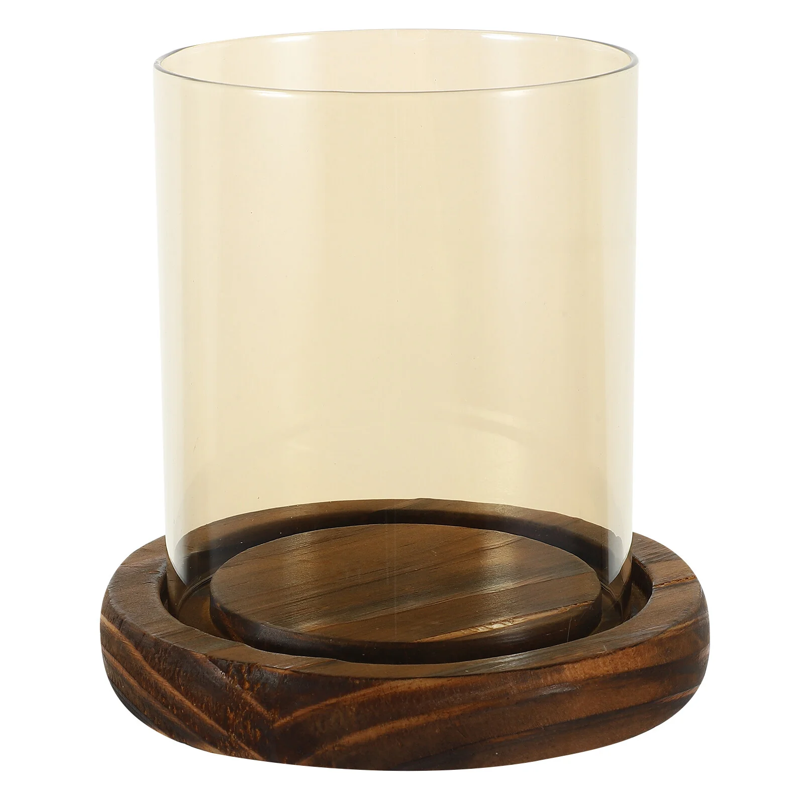 

Set Holder Wood Base Glass Candlestick Ornament Cylinder Holders Pillar Transparent Shades