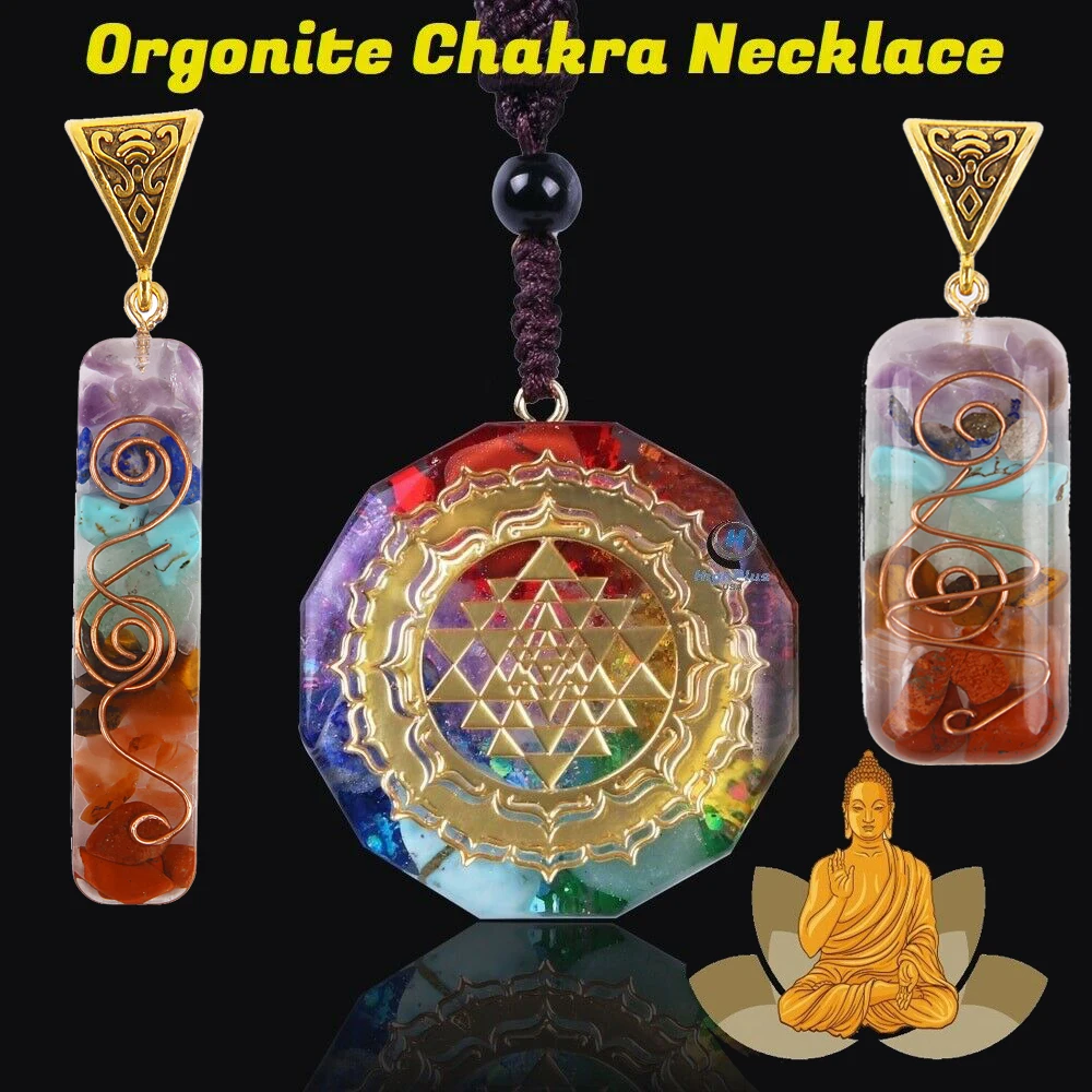 

Healing Orgonite Chakra Necklaces for Men Women Natural Crystal Gravel Agate Pendant Necklace Healing Yoga Stone Jewelry GIfts