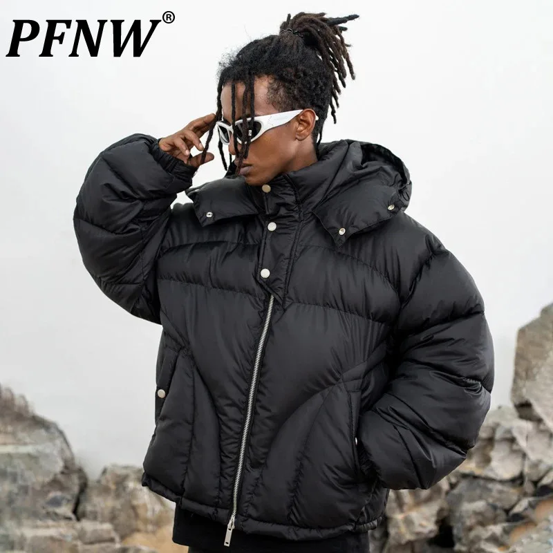 

PFNW Niche Design Tech Wear Men's Parka Jackets Hooded Male Padded Coats High Street Solid Color 2023 Winter Stylish New 28W1900