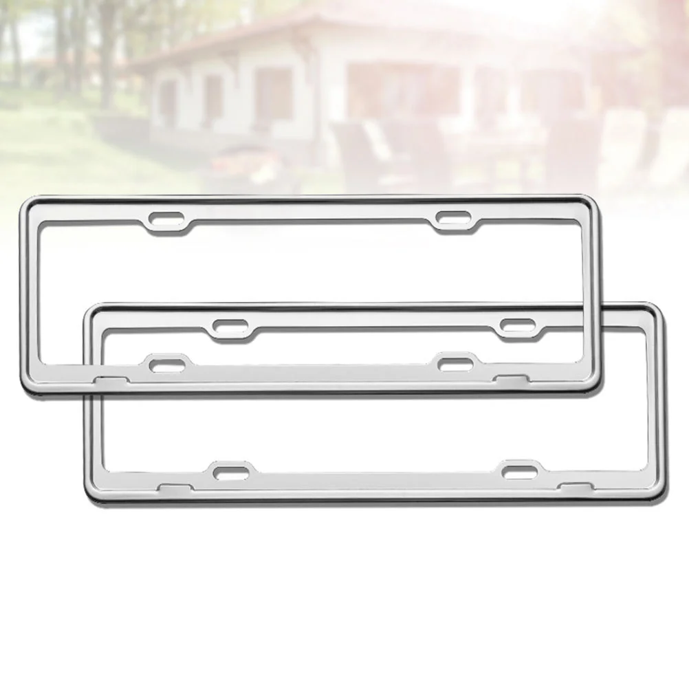 

2pcs Stainless Steel License Plate Frame Anti-rust Metal License Plate Rack Delicate License Plate Tray Rack Practical License