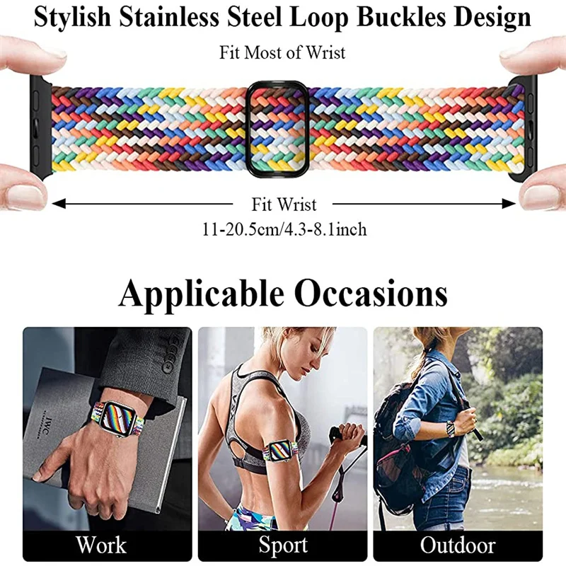 Braided Loop Strap for Apple Watch Band 44mm 40mm 49mm 45mm 41mm 42mm 38mm Nylon Solo Bracelet iWatch Series Ultra 8 7 6 SE 5 4