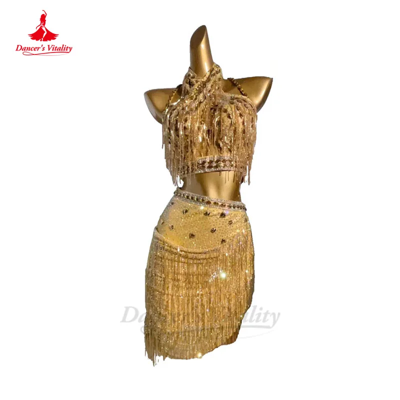 Женское платье для латинских танцев одежда выступлений с камнями AB взрослых и