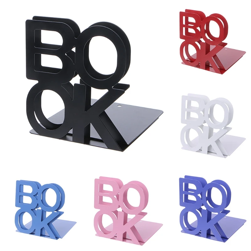 Office Supplies 2 pcs Alphabet Shaped Metal Bookends Creative Iron Book Support Holder Desk Organizer Book Holder Shelf Stand