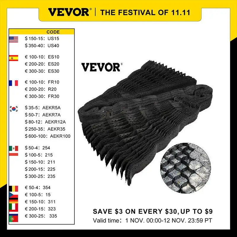 

VEVOR Ground Grid Paver Geocell Grid 2 in/3 in Thick Geo Grid Black 27 x 4ft /25 x 9.5ft HDPE Material for Gravel Home & Garden