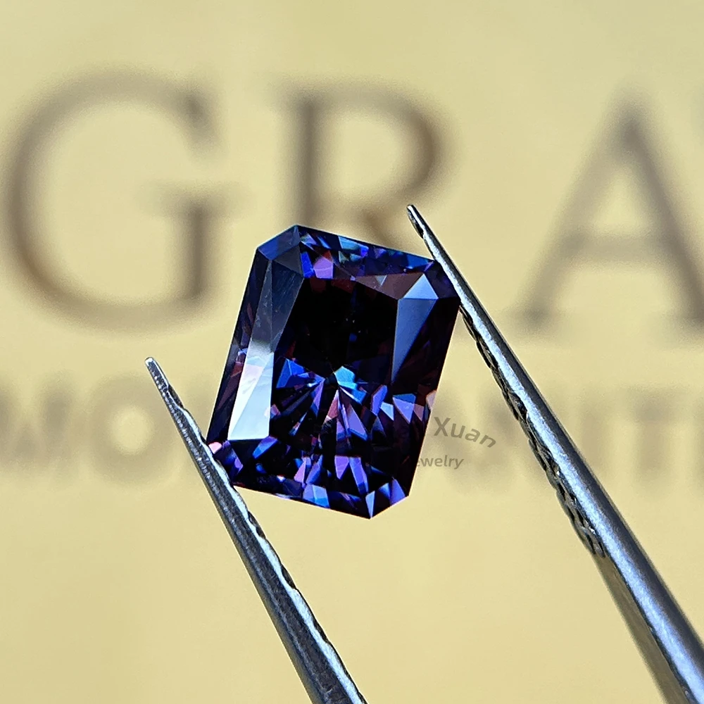 Яркий императорский фиолетовый камень Radiant Cut VVS1 свободный муассанит 3x5-9x11 мм 1-5