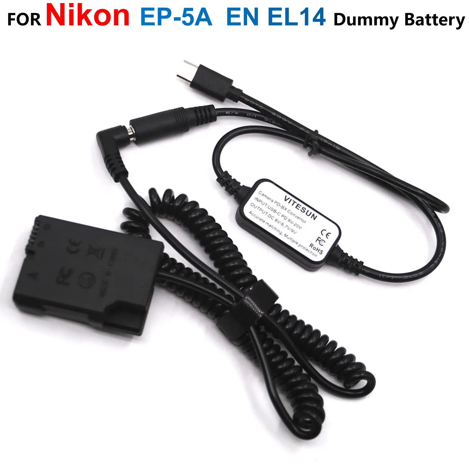 

EP-5A EN EL14 DC Couple Dummy Battery+EH-5A PD Charger USB Power Cable For Nikon D3200 D3300 D3400 D3500 D5200 D5300 D5500 D5600