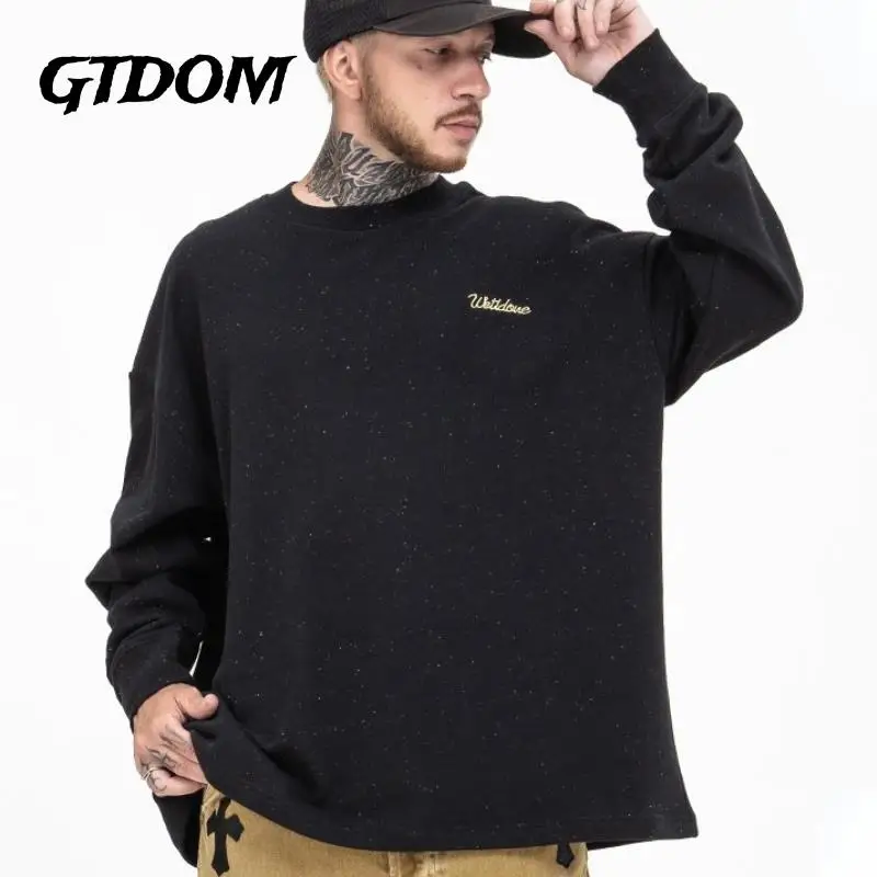 

GTDOM 2022 Autumn Winter New Casual Loose Sweatshirt Cotton Blend Print Floral O-Neck Long Sleeve Thin Men Sweatshirts