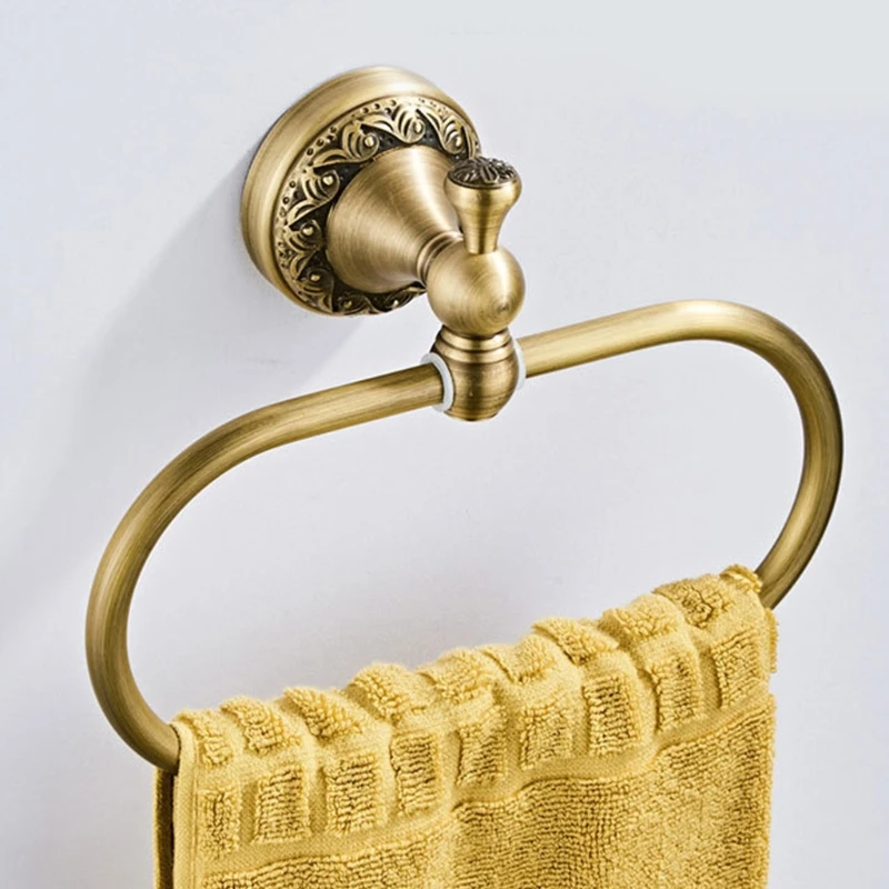 

Retro Brass Towel Ring Wall Mounted Oval Towel Holder Wall Hanging Lavatory Storage Rack Classic Bathroom Accessories B03E