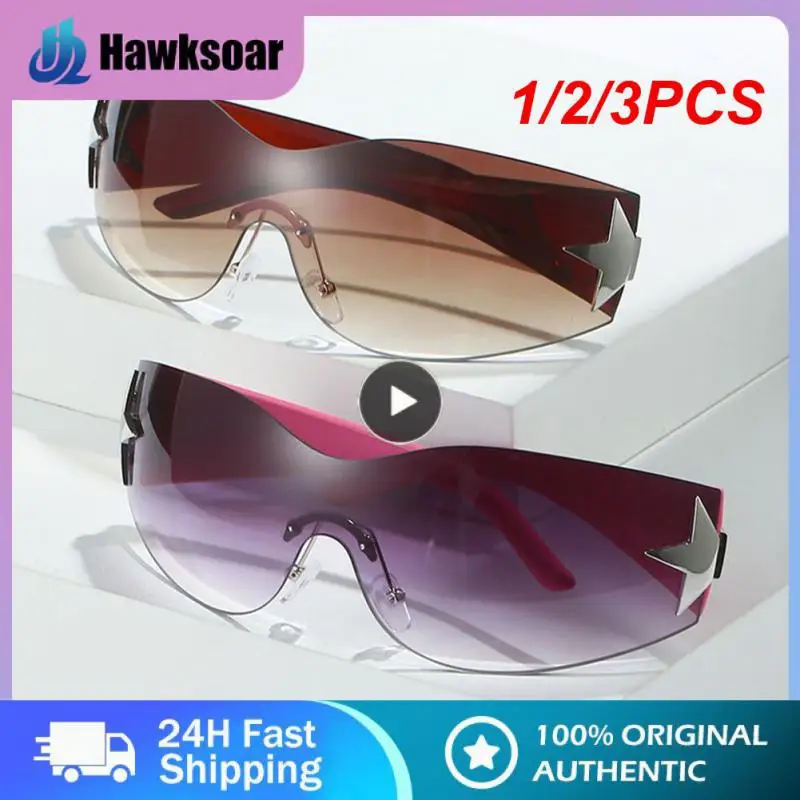 

1/2/3PCS One Piece Wrap Around Sunglasses Rimless Sunglasses Women Men Oversized Trendy Punk Goggles Sports Sun Glass Shades