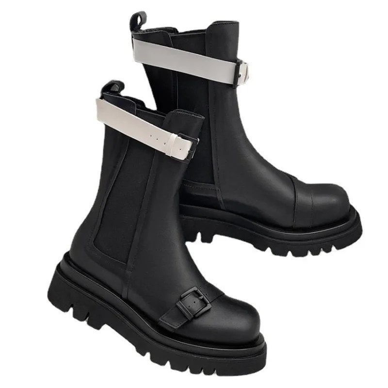 Women Boots 2022 Autumn Boots For Women Round Toe Shoes Woman Fashion Buckle Ladies Boots Platform Shoes Female Zapatos De Mujer