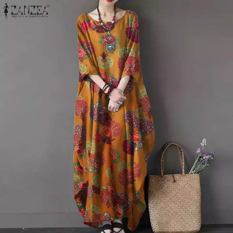 

Vintage Floral Maxi Dress Women's Autumn Sundress 2022 ZANZEA Casual Long Sleeve Printed Vestidos Female Cotton Robe