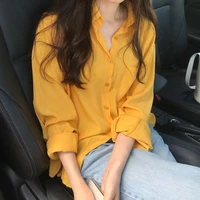 dayifun yellow shirts women long sleeve button lapel cardigan female blouses korean oversized loose leisure tops blusas mujer
