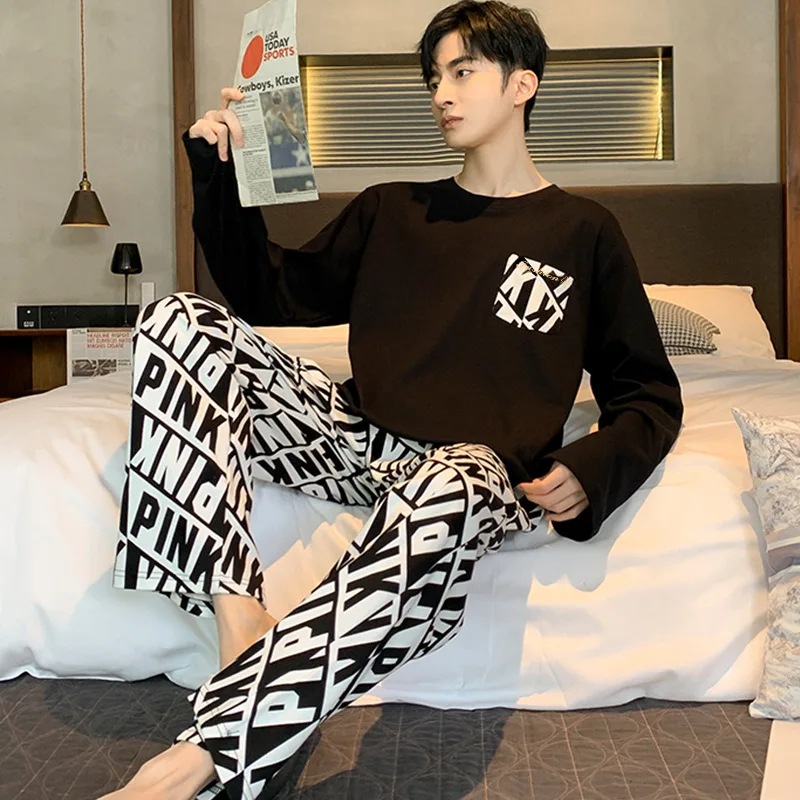 Pajama Sets for Men Long Sleeve Trousers Pajamas Spring Autumn Men's Home Clothes Suit Cotton Comfort Sleepwear Lounge Wear