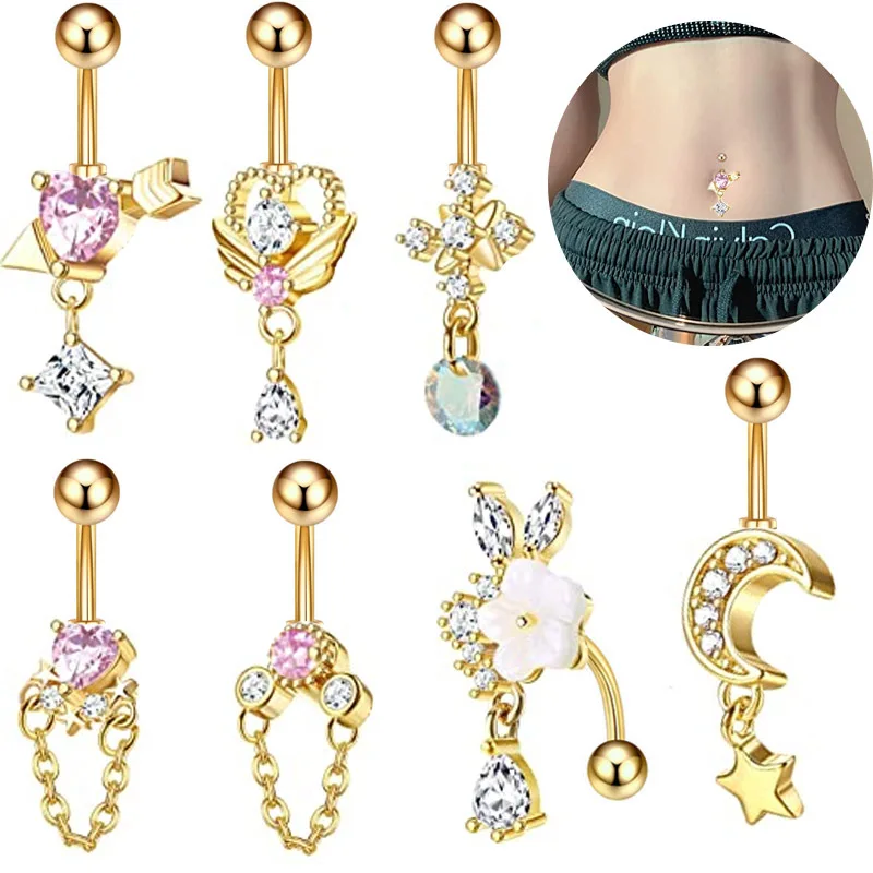 

Simple Fashion Heart-shaped Illusion Stainless Steel Shiny Female Umbilical Cord Piercing Anti-allergy Copper Belly Button Ring