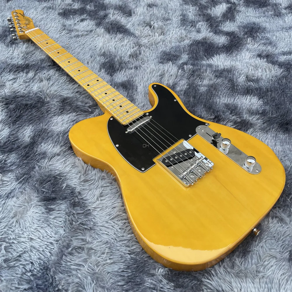 

Высокое качество TL электрическая гитара, желтая body Maple headstock Black pickguard, цвет может быть настроен