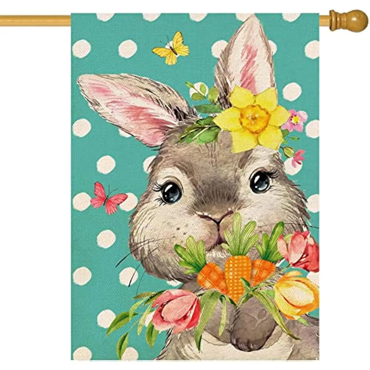 

New Easter Bunny House Flag Double Sided Polka Dot Spring Easter Rabbit with Tulips Flowers and Carrots Flags Spring Summer
